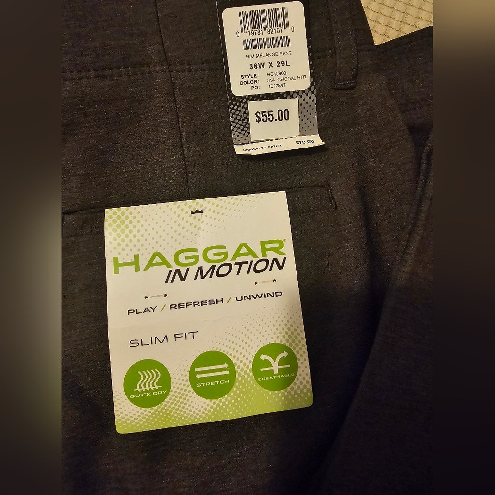 Haggar In Motion Men Slim Fit Pants - Dark Gray Sz 36W×29L